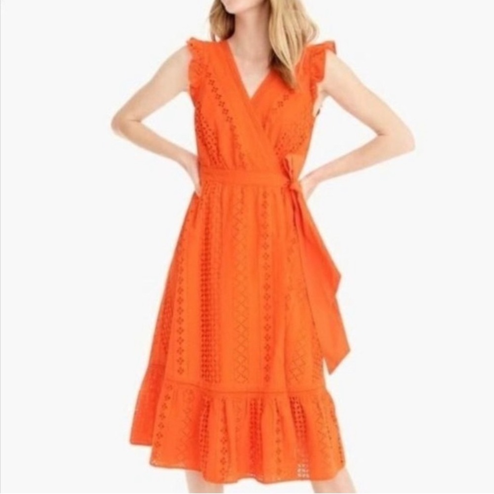 J. Crew Cotton Cross Front Eyelet Embroidered Wrap  Dress